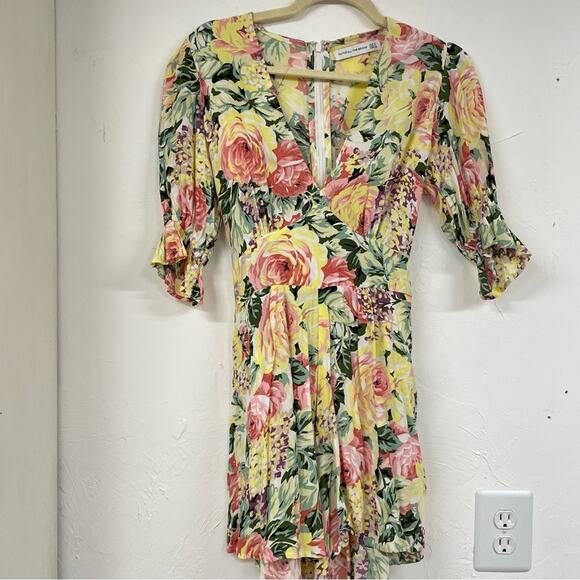Faithfull The Brand Yellow Pink Floral Romper Womens 2 Puff Short Sleeve Ana - Picture 1 of 12